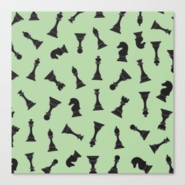 Chess Pieces Art Print On Green Background Pattern Canvas Print