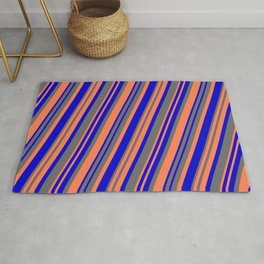 [ Thumbnail: Blue, Dim Gray, and Coral Colored Lines Pattern Rug ]