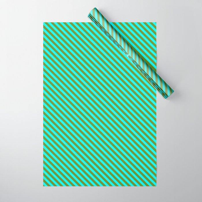 Green & Cyan Colored Stripes Pattern Wrapping Paper