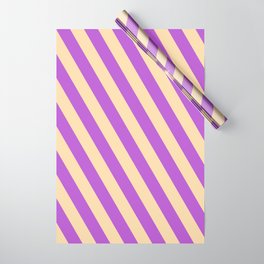 [ Thumbnail: Tan & Orchid Colored Striped/Lined Pattern Wrapping Paper ]