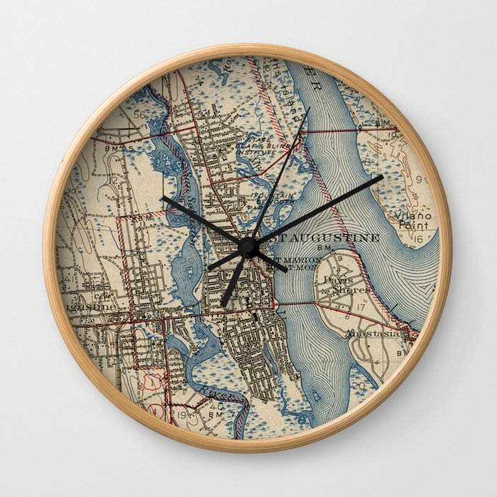 Vintage Map of St. Augustine Florida (1937) Wall Clock