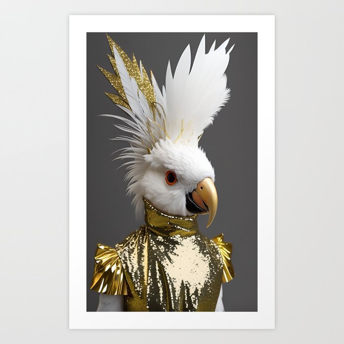 Glam Cockatoo series – Gold sequin slay Art Print