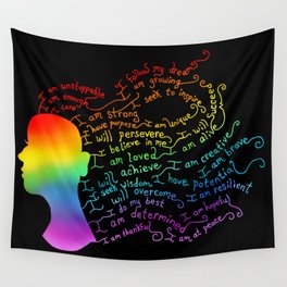 Rainbow Hair Positive Affirmation Silhouette Wall Tapestry