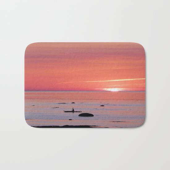 Kayaker and Bird at Last Light Bath Mat