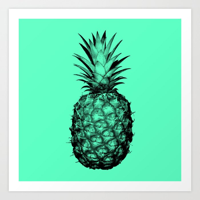 Pineapple! Black on mint green Art Print