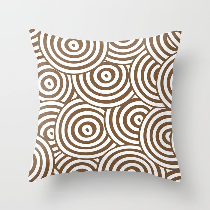 Brown and White Hypnotic Circle Pattern - Sherwin Williams 2022 Color Uber Umber SW 9107 Throw Pillow