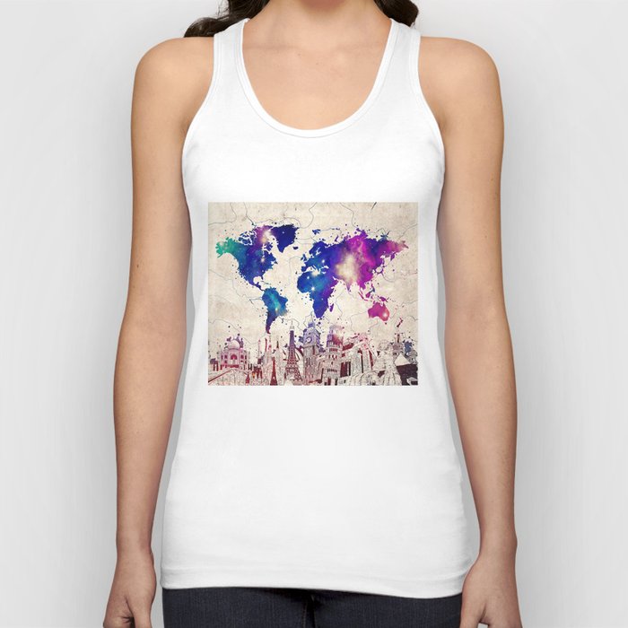 world map city skyline galaxy 2 Tank Top