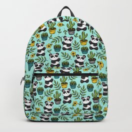 Panda Bear Print, Baby Panda, Blue and Green, Cute Panda Pattern Backpack
