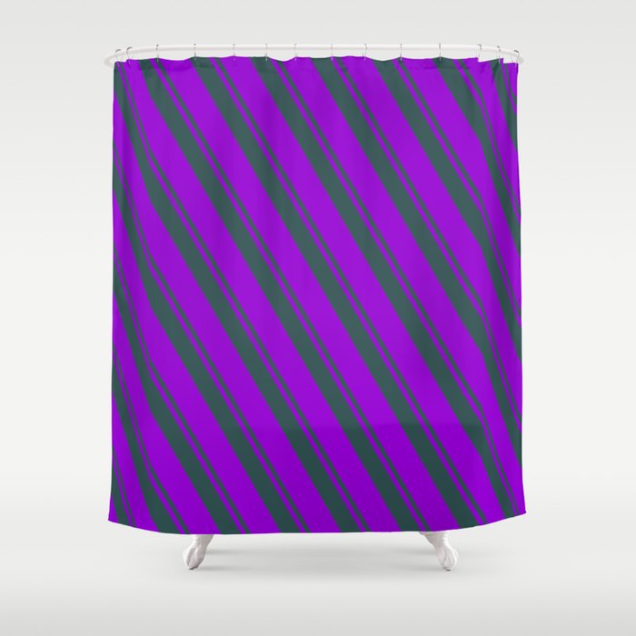 Dark Slate Gray & Dark Violet Colored Striped Pattern Shower Curtain