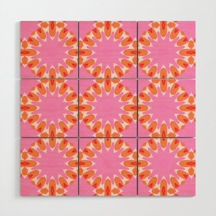 Pink Sun Kaleidoscope Pattern Wood Wall Art