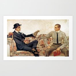 Vintage print of man modeling for painting
