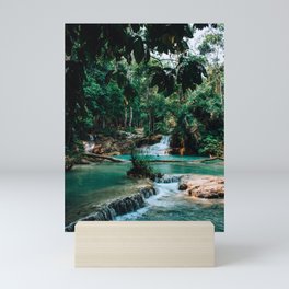 Turquoise waters in jungle | Kuang Si Falls Laos | Asia Travel Photography Art Photo Print Mini Art Print