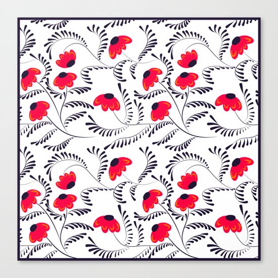 The floral pattern . Red flowers with black leaves . Canvas Print