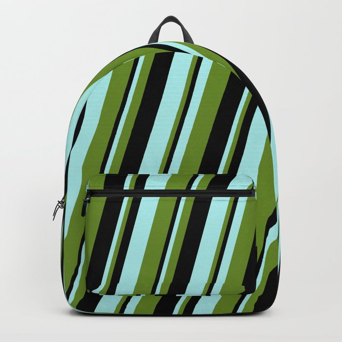 Turquoise, Green & Black Colored Lines/Stripes Pattern Backpack