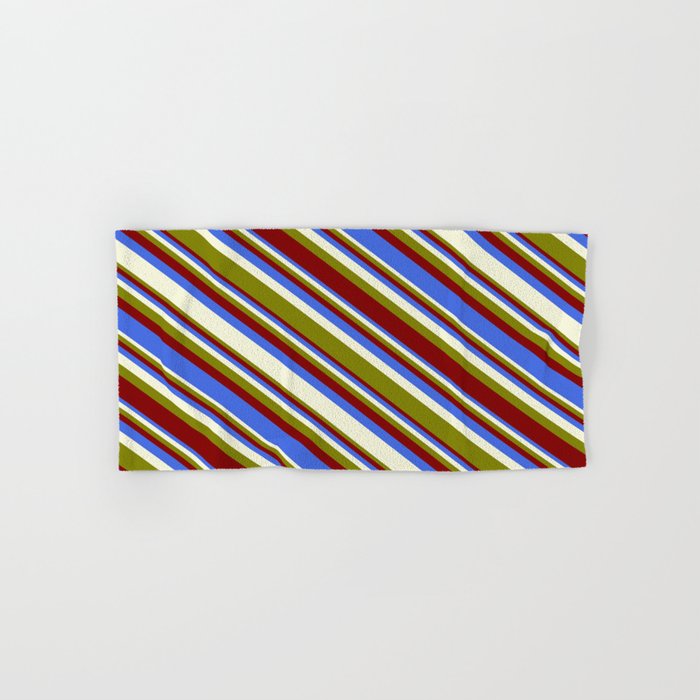 Green, Maroon, Royal Blue, and Beige Colored Stripes/Lines Pattern Hand & Bath Towel