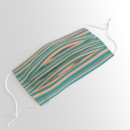 [ Thumbnail: Light Salmon & Teal Colored Stripes/Lines Pattern Face Mask ]
