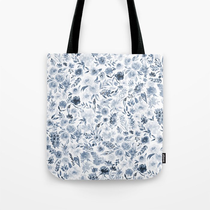 Watercolor florals in blue Tote Bag