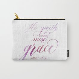 He Giveth More Grace Pink Watercolor Calligraphy Scripture | James 4:6 Carry-All Pouch