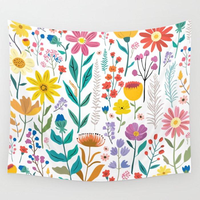 Beautiful Aesthetic Wildflowers, Daisy, Sunflowers Wall Tapestry