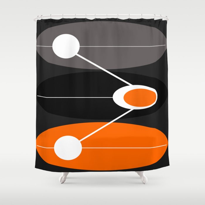Orange, black, and gray Mid Century Modern Print Shower Curtain