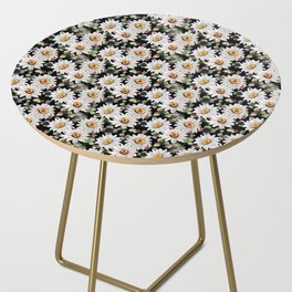 Nature pattern with Daisies, clovers and ladybugs on a black background Side Table