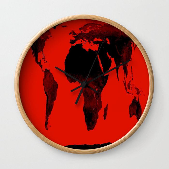 World Map Red & Black Wall Clock