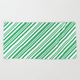 [ Thumbnail: Mint Cream and Sea Green Colored Lines Pattern Beach Towel ]