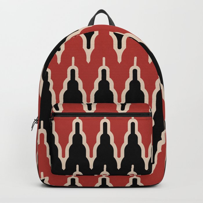 Chevron Pattern 523 Black and Burgundy Red Backpack