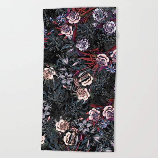 FLORAL PATTERN VII - DARK Beach Towel