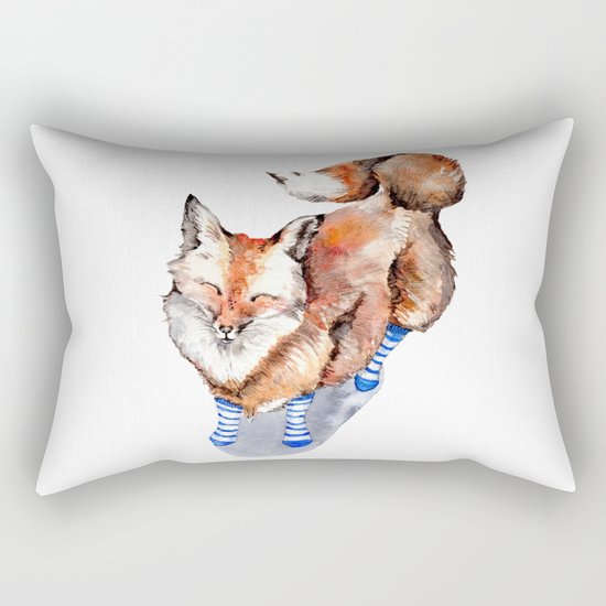Smiling Red Fox in Blue Socks Rectangular Pillow