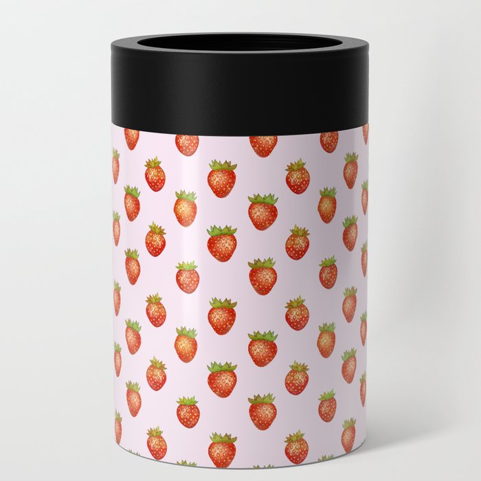 Simple Strawberry Pattern on Pink Background Can Cooler