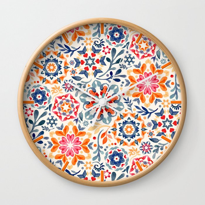 Watercolor Kaleidoscope Floral - desaturated Wall Clock