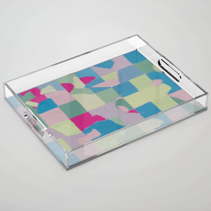 Green and blue pastel checked Acrylic Tray