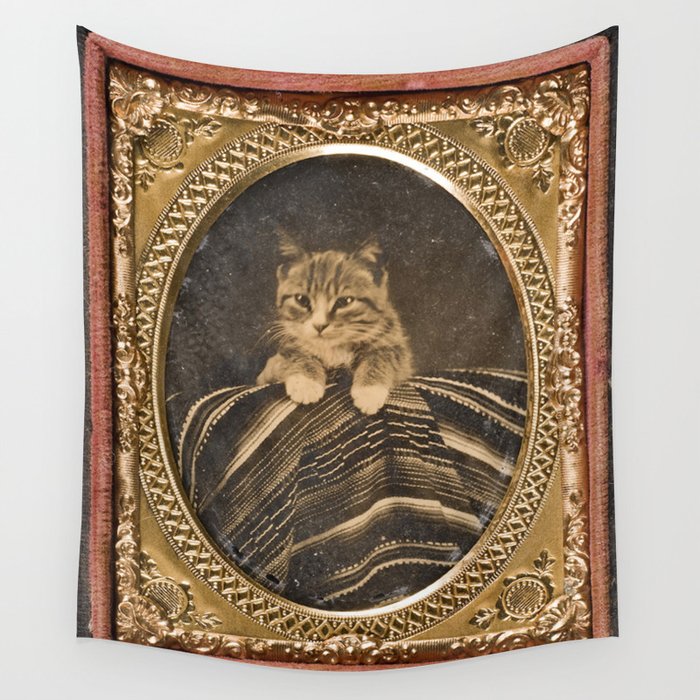 Cat in picture frame, cute, pretty, beautiful, cuddly kitten, loveable.  Wall Tapestry