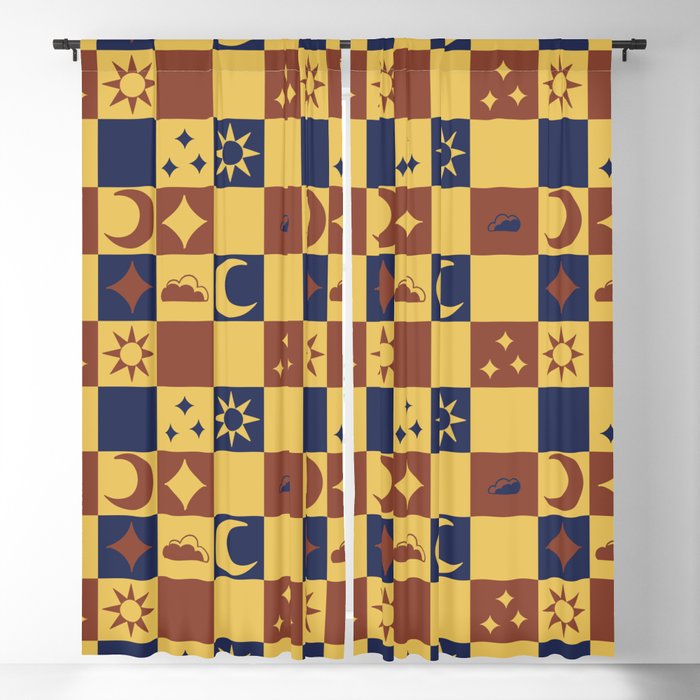 Medieval Celestial Banner Pattern in Red and Blue Blackout Curtain