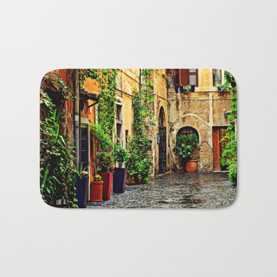 Vintage street in Rome, after Rain Bath Mat