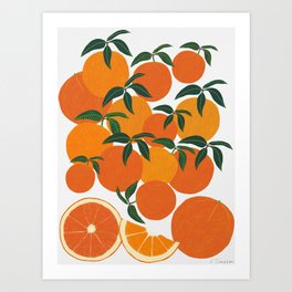 Orange Harvest - White Kunstdrucke | Fresh, Floral, Fruity, Citrus, Painting, Eat, Illustration, Nature, Leannesimpson, Oranges 