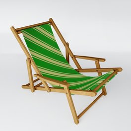 [ Thumbnail: Green & Dark Khaki Colored Lines Pattern Sling Chair ]
