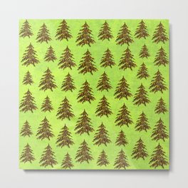 Sparkly Gold Christmas tree on abstract green paper Metal Print