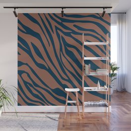 Mid Century Modern Zebra Print Pattern - Brown and blue Wall Mural