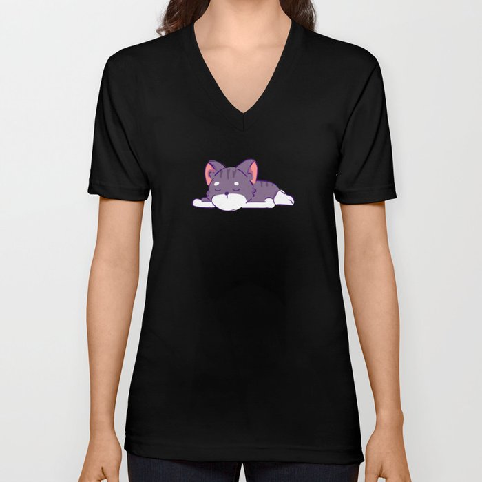 Sleeping Cat V Neck T Shirt