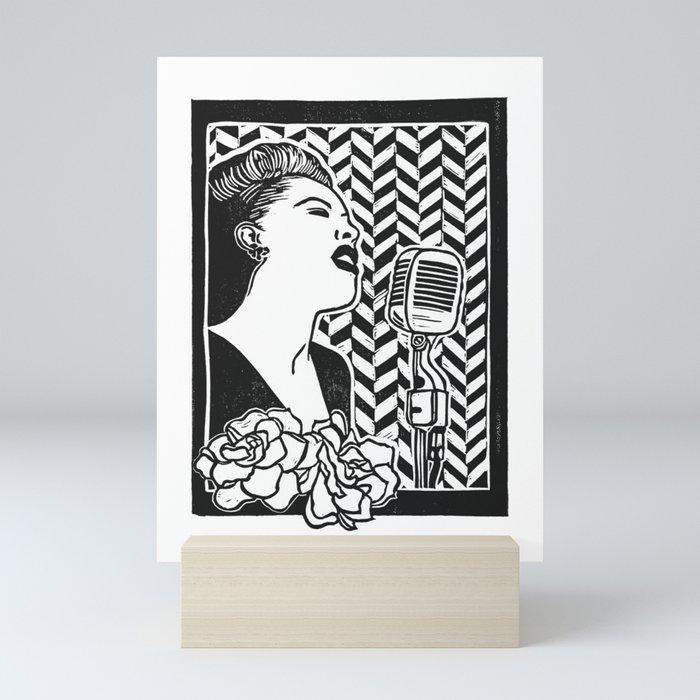 Lady Day (Billie Holiday block print blk) Mini Art Print