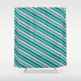 [ Thumbnail: Grey & Dark Cyan Colored Lines Pattern Shower Curtain ]