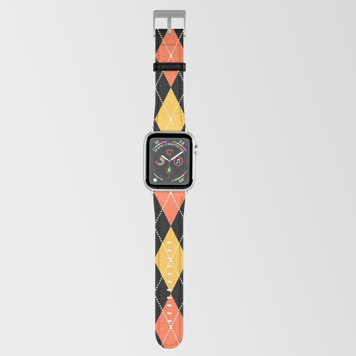 Salmon Orange And Yellow Argyle Pattern Diamond Geometrical Quilt Knit Sweater Tartan  Apple Watch Band