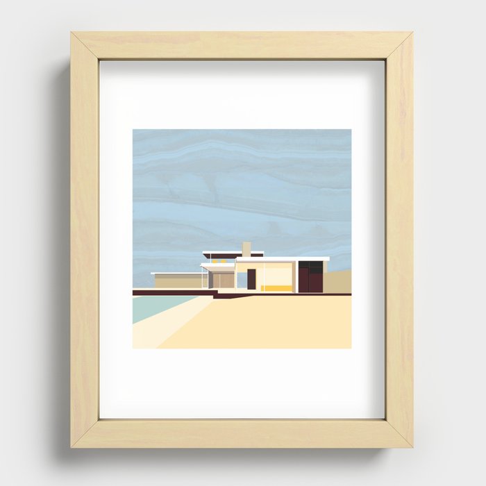Mid Century Modern Kaufman House: Palm Springs: Architecture by Richard Neutra: Blue Yellow Brown Recessed Framed Print