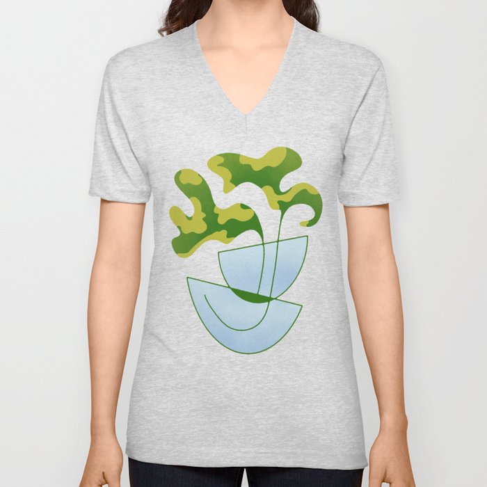 Two Abstract Plant Leaves In A Geometric Vase V Neck T Shirt