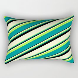 [ Thumbnail: Light Green, Dark Cyan, Black & Light Yellow Colored Striped/Lined Pattern Rectangular Pillow ]