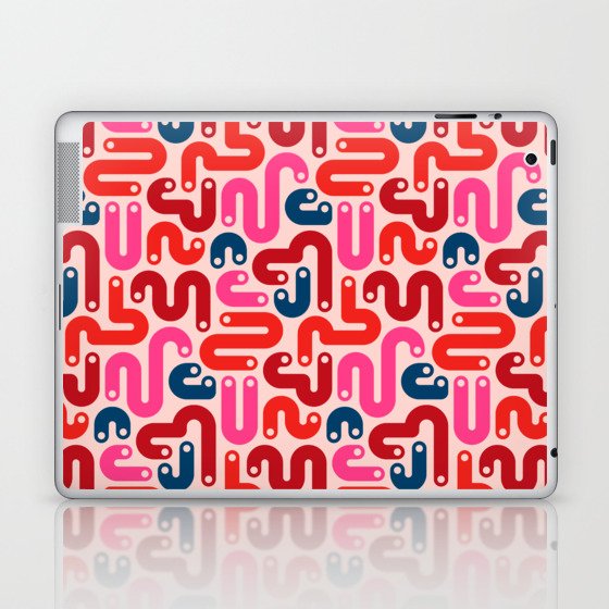 JELLY BEANS POSTMODERN 1980S ABSTRACT GEOMETRIC in RED FUCHSIA PINK BURGUNDY BLUE ON BLUSH Laptop & iPad Skin