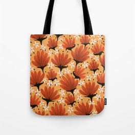 red flowers on gold Tote Bag