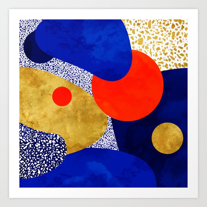 Terrazzo galaxy blue night yellow gold orange Art Print